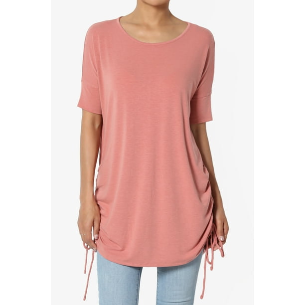 Blouse Top Dolman Slub Ruched Neckline Necklace Solid Coral Black Mint New Small